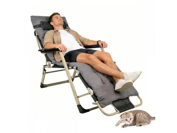 Chaise longue bain de soleil-MENGDA-Avec rembourrage-Fauteuil de jardin pliable-178×66×30cm-Gris