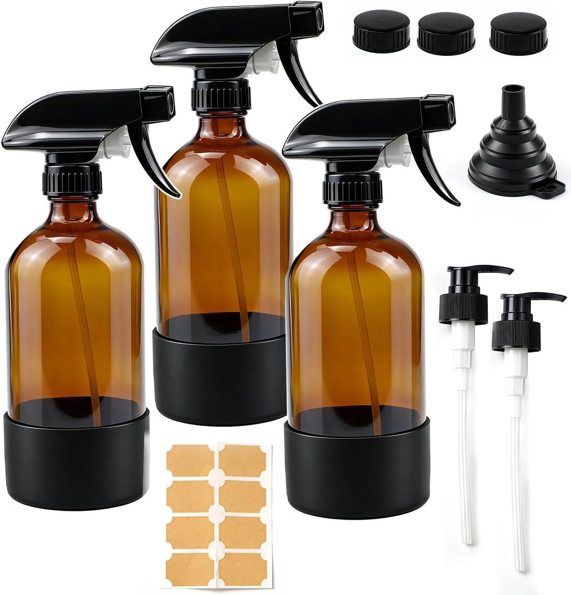 Set van 3 glazen navulbare spuitflessen van 500 ml met verstelbaar mondstuk