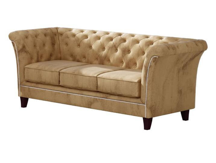Canapé Chesterfield 3 places en velours, beige