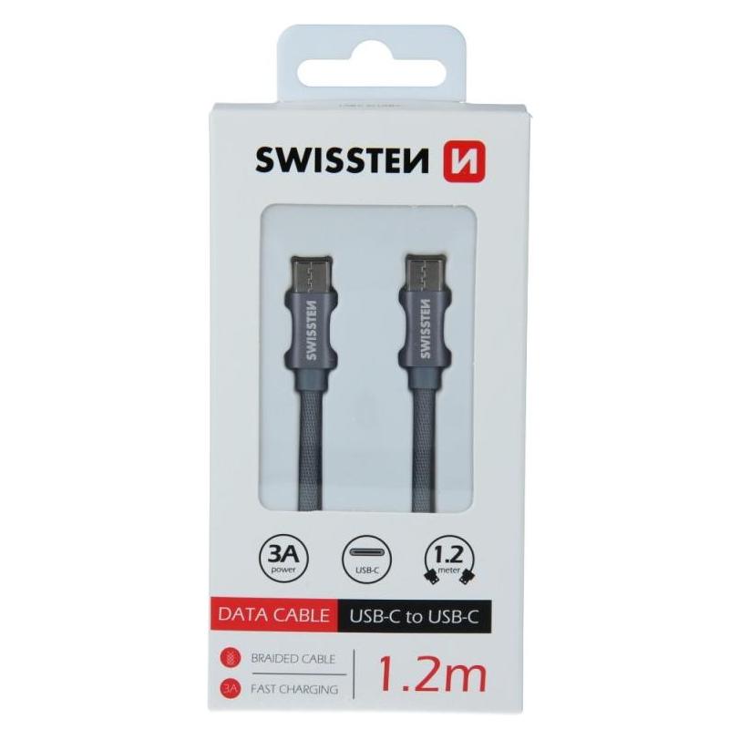 Swissten Datenkabel Textil USB-C / USB-C 1.2 M (1.20 m, USB 2.0) (71527202)