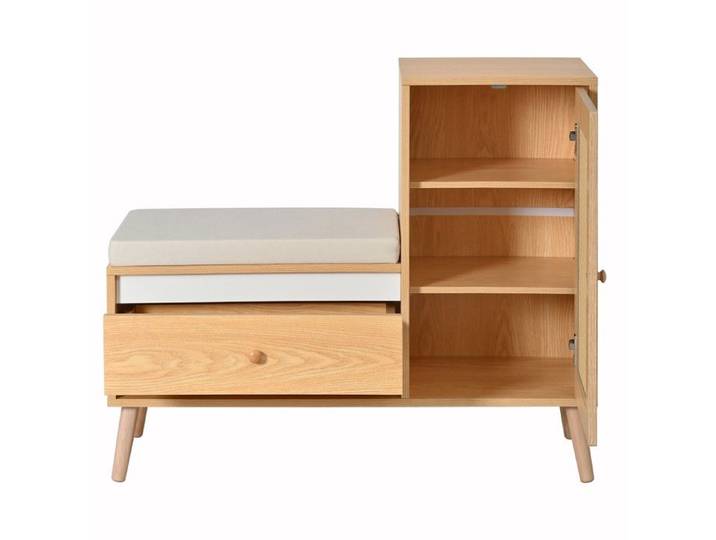Meuble Chaussures & Banc d'Entrée Rotin - Rangement avec Assise Tiroirs et Placard Multifonction