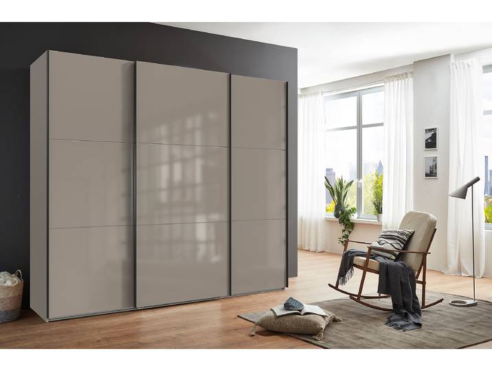 Schwebetürenschrank Indiana - Glasfront 250cm Grau/Beige/Saharagrau ohne Spiegeltür/-en