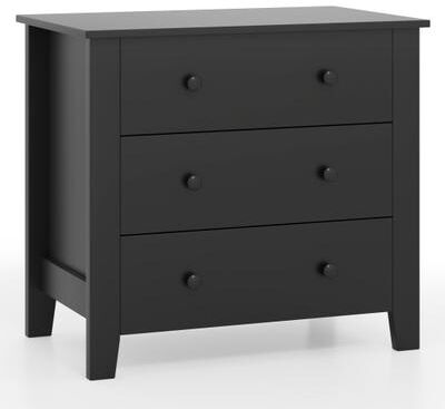 Costway 3 Drawer Dresser Chest of Drawers Bedside Table-Black Wood Grain