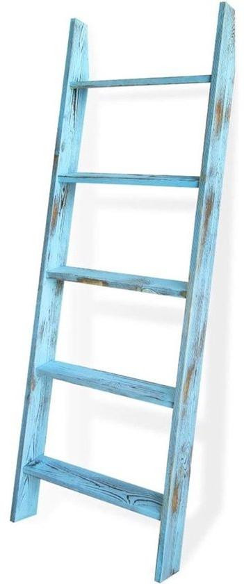Houten Dekenladder in Blauw - Decoratieve Ladder voor in de Woonkamer of Badkamer