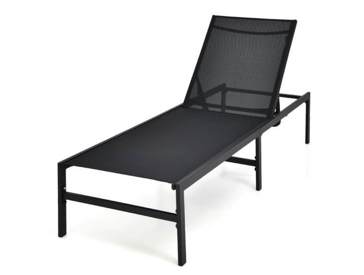 GOPLUS Chaise Longue avec Dossier Réglable Transat Inclinable avec Matériaux en Textile Respirante Structure Stable pour Parc/Cour