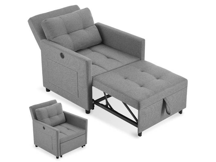 Schlafsessel Toyama, 3in1, 6-fach verstellbare Rückenlehne - grau