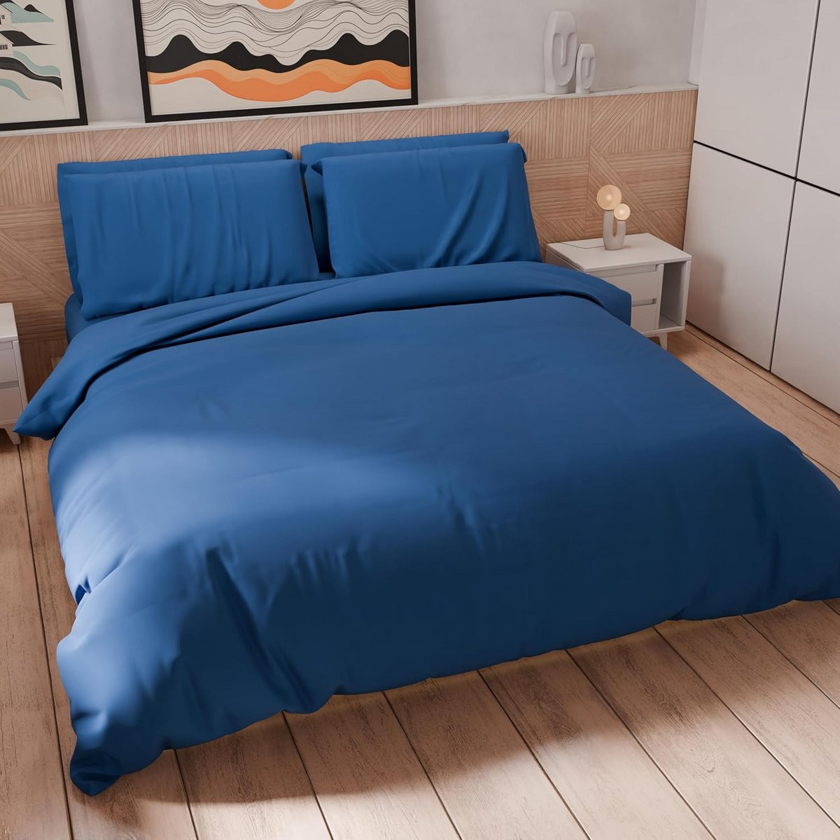Eenpersoons Dekbedovertrek Set van Zachte Microvezel in Elektrisch Blauw, 135 x 200 cm