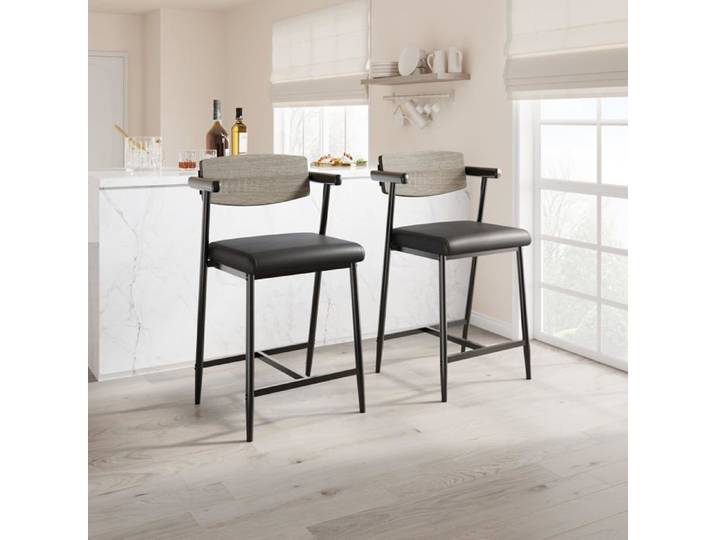 Tabouret de cuisine - LUNSY - Lot de 2 - 49x48x94 cm - Gris - Assise 65 cm - Repose-pieds intégré