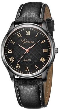 ModernMart Geneva Unisex Leather Watch Quartz Wristwatch Minimalist Casual Dress Watch black