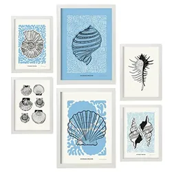 POSTER Set Mit 6 In Schwarzer Tinte Irises Kunstdrucke Von Meer Und Ozean Für Innenarchitektur A3 & A4 Weißer Rahmen