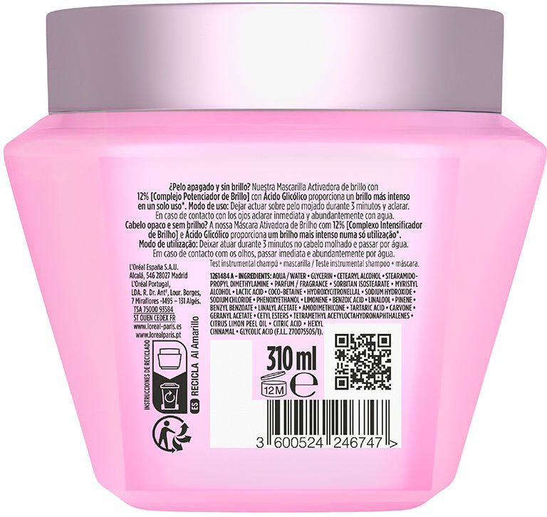 L'Oréal París Máscara Elvive Glycolic Gloss 310 ml