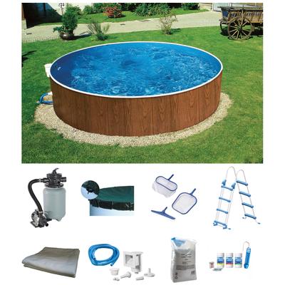 Rundpool MY POOL BWT "MAONI 4", braun (eichefarben), H:120cm Ø:460cm, Schwimmbecken, Rundpool, Aufstellpool in Holzoptik in verschiedenen Größen