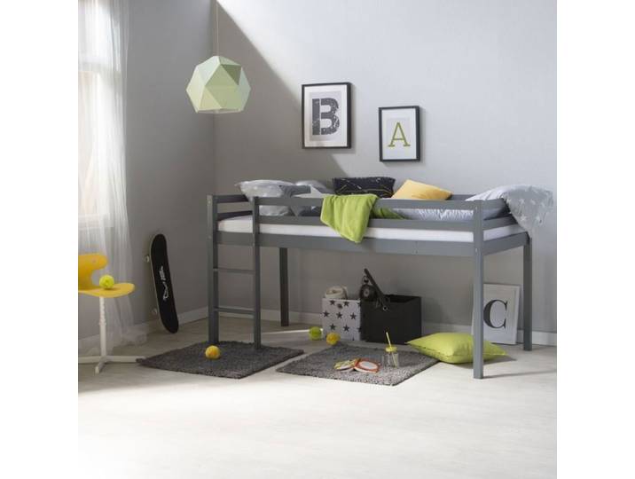 Lit Mezzanine Enfant 90x200 cm Gris Basic sans Sommier
