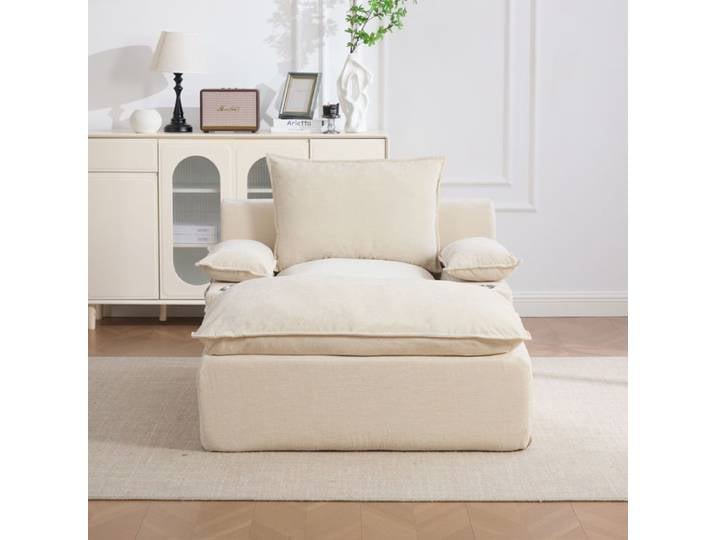 Fauteuil - Relax chaiselongue - Chenille beige - 4 coussins - Porte-gobelet