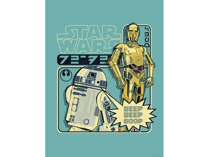 Komar Wandbild- Star Wars Beep Boop - Größe 30 x 40 cm - Poster, Kinderzimmer, Dekoration - gerollt ohne Rahmen, Blau