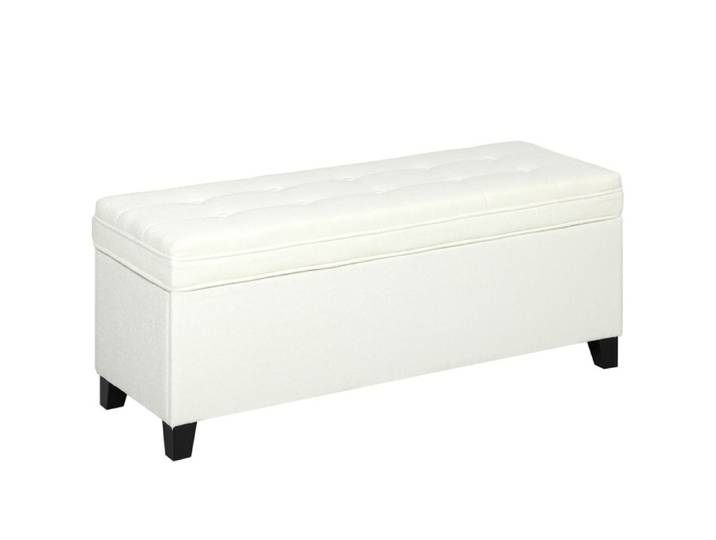 Banc de rangement 112L banquette bout de lit en tissu de lin Blanc
