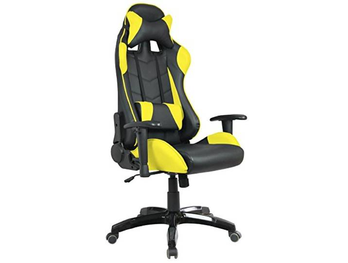 Waytex Fauteuil de Bureau Forme Siège baquet\, avec accoudoirs\, Coussin Lombaire et Coussin Appui-tête\, Couleur Noir et Jaune