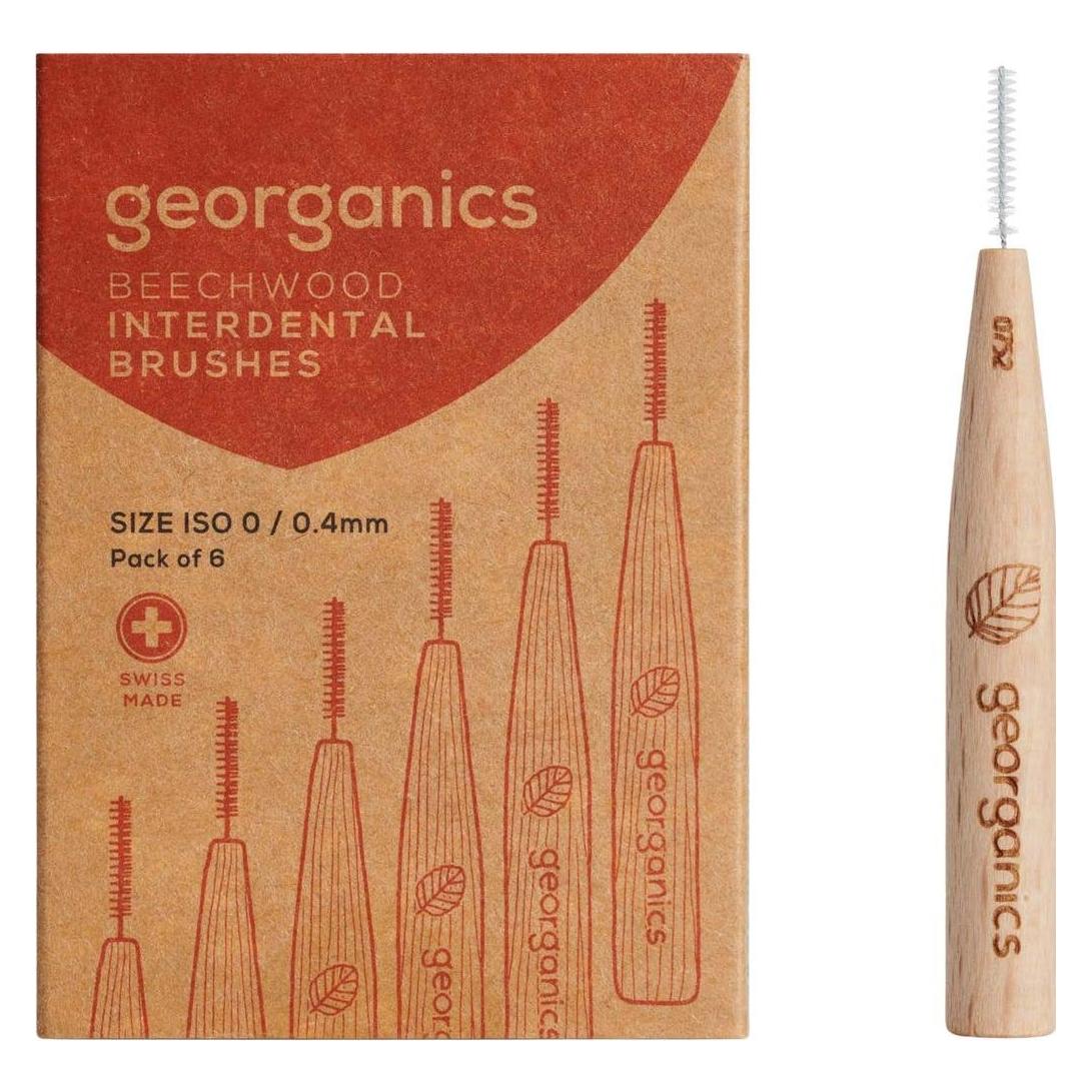 Georganics Beechwood Interdental Brushes ISO 0 Natural Interdental Brushes for Narrow Gaps 6 Pack (6x, 0.40 mm) (XDK-GOR-201095)