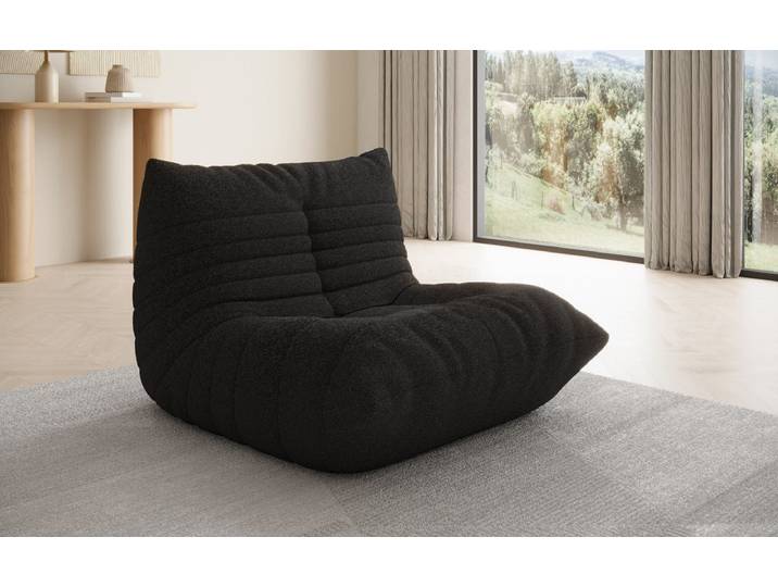 Designer Sofa-Sessel Calmo in Teddy Bouclé - Schwarz - Bouclé - Luxusbetten24