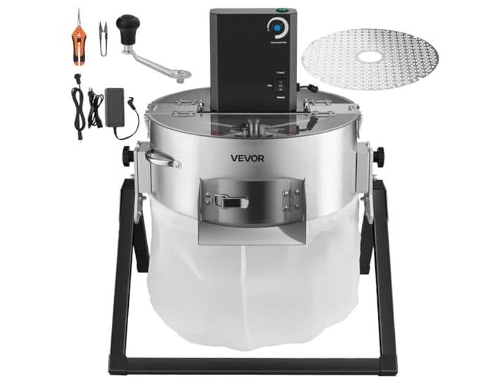 VEVOR Erntemaschine, 2-in-1 Manuell & Elektrisch, 370 mm Knospenschneider mit Edelstahlklingen, Nass-Trocken-Hydrokultur-Schneidemaschine mit Trockenrost, für Pflanzenknospen & Blumen