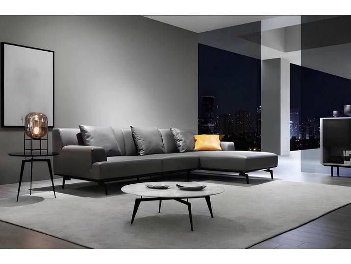 JVmoebel Ecksofa Schwarzes Leder-Ecksofa mit Ottomane und kuscheligen Rückenkissen, Made in Europa