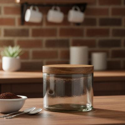 Storied Home Hand-Blown Glass Jar with Natural Mango Wood Lid