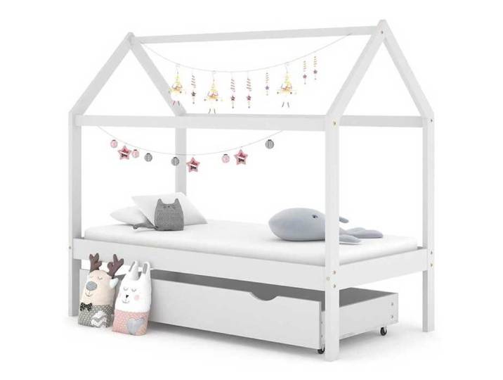 Solde - Mobilier Cadre de lit enfant avec tiroir blanc bois pin massif 80x160 cm DECO JA3711950