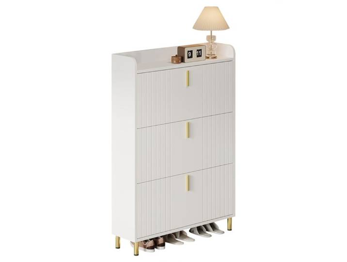 Meuble à Chaussures 3 Abattants - 6 Compartiments - Rangement Optimisé - Mdf - Blanc