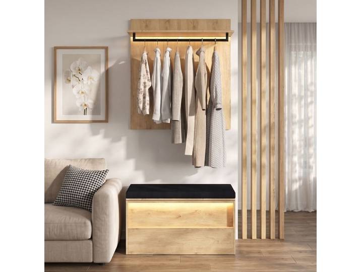 Vestiaire d'entrée-Ensemble armoire murale avec banc à chaussures-placard-avec armoire et banc à chaussures -avec 2 éclairages LED