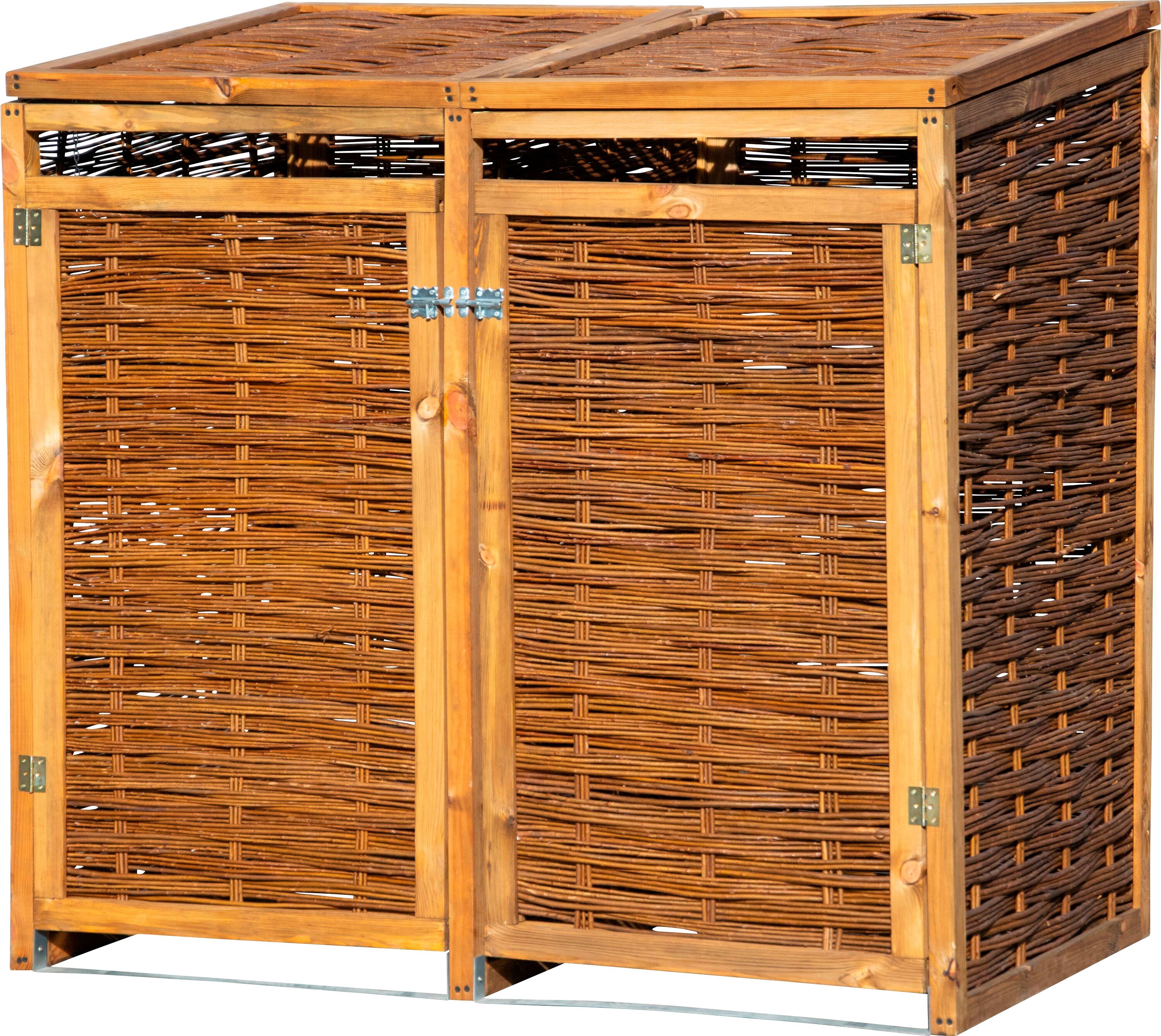Mülltonnenbox DOBAR, braun (braun, dunkelbraun), B:137cm H:132cm T:83cm, Holzwerkstoff, Aufbewahrungsboxen, Mülltonnenbox, 2x240l, BxTxH: 137x83x132 cm braun, dunkelbraun Einheitsgröße