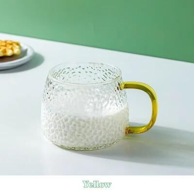 Inspired Finds 13.53 Fl Oz Hammer Pattern Heat Resistant Glass Coffee Mug With Handle yellow