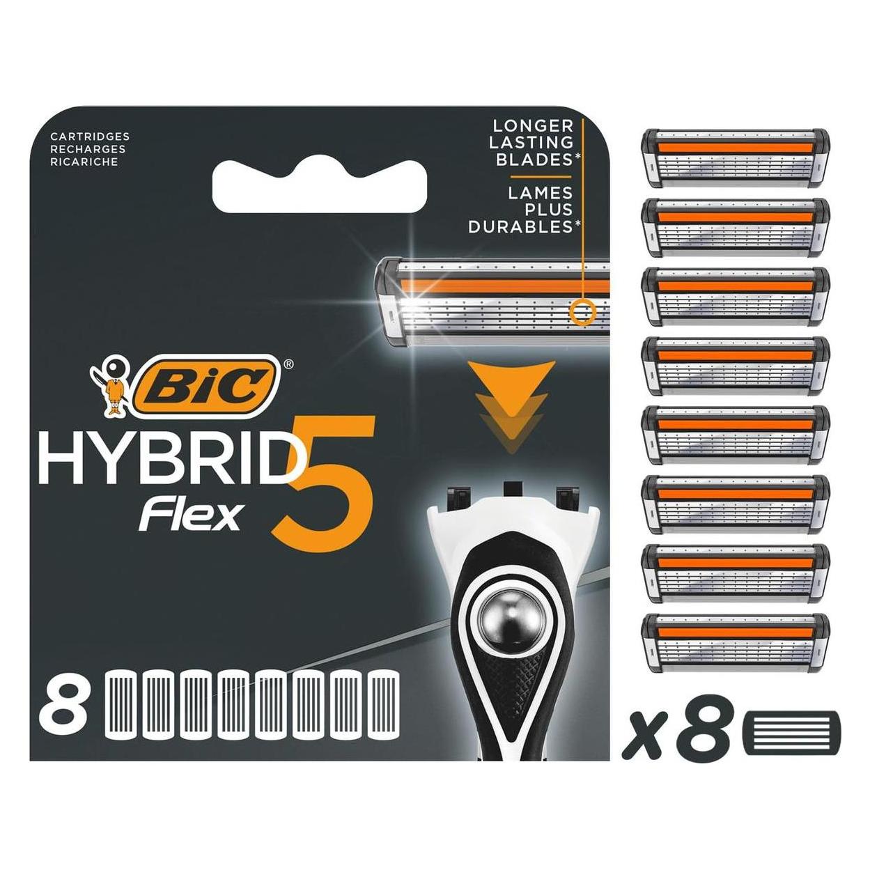 Bic Hybrid 5 Flex Herrenrasierer Nachfüllpackungen mit 5 beweglichen Nano-Tech Titanium Klingen 8 (8x) (43867844)