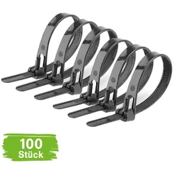 Wiederverschließbare Kabelbinder 7,6mmx150mm Schwarz selbstsichernd 100 Stk.