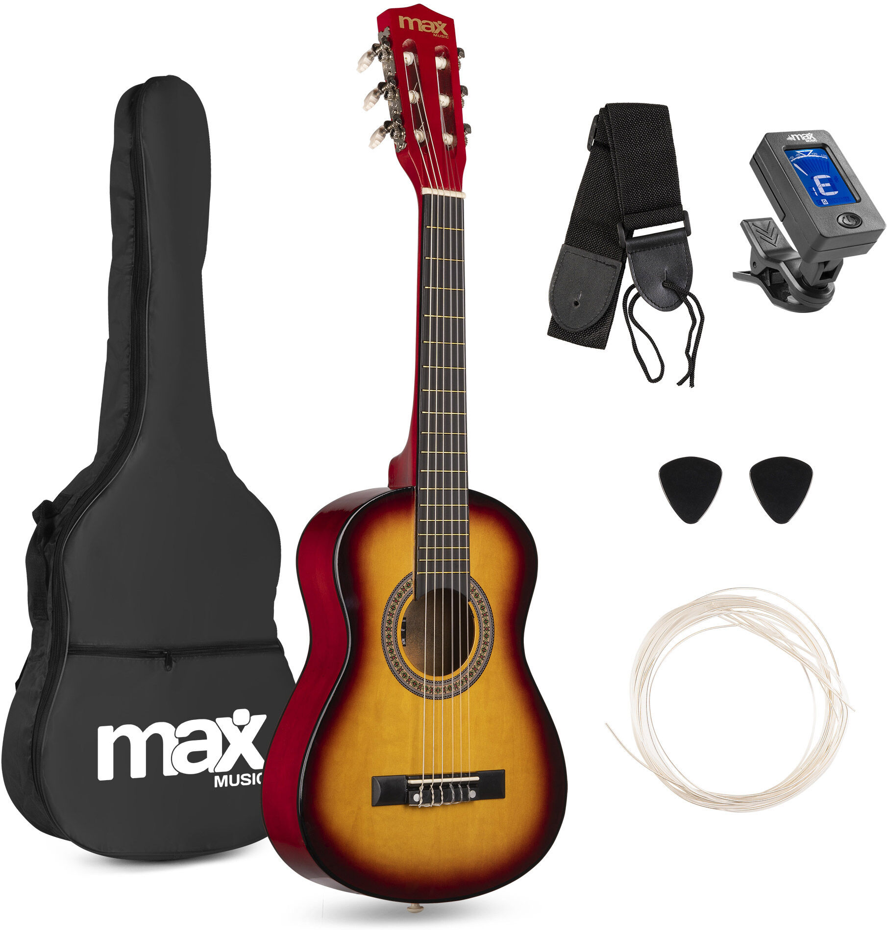 Max Soloart Junior 1/4 Klassische Gitarre Im Set Sunburst