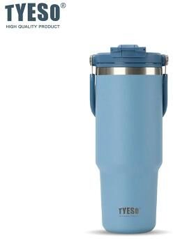 Uplifted Finds Tyeso Large Capacity Thermos Handle Vacuum Cup Dual Drink Coffee Mug Stainless Steel Ice Cup Car Bottle blue 900ml
