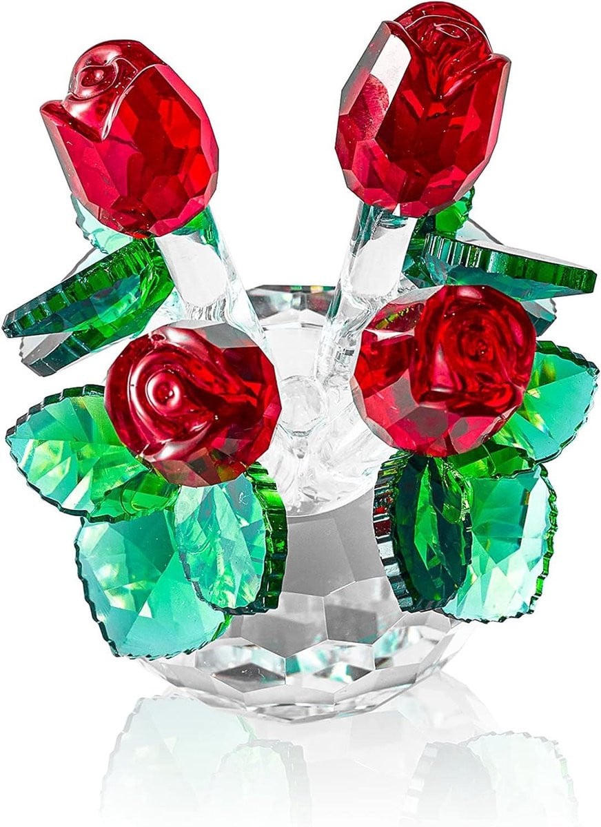 Kristallen Rode Roos - Glazen Bloemen Ornament - K9 Kristal Geslepen - Rood