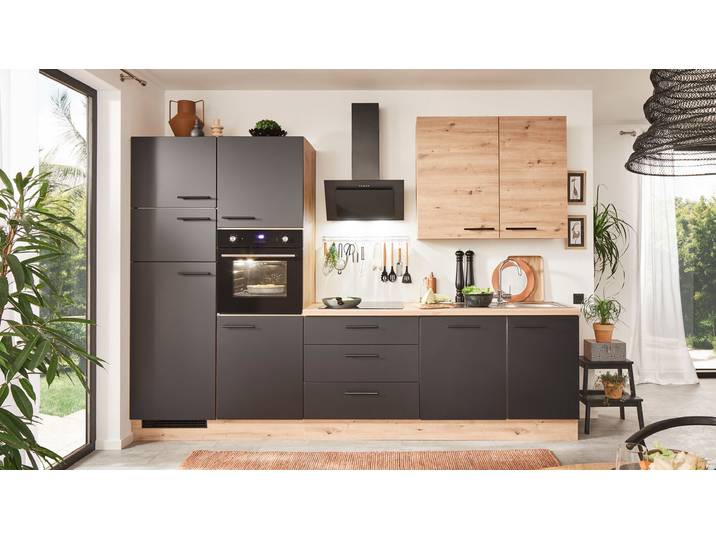 Küchenzeile - schwarz matt - 310 cm - inkl. Elektrogeräten - LAUREEN