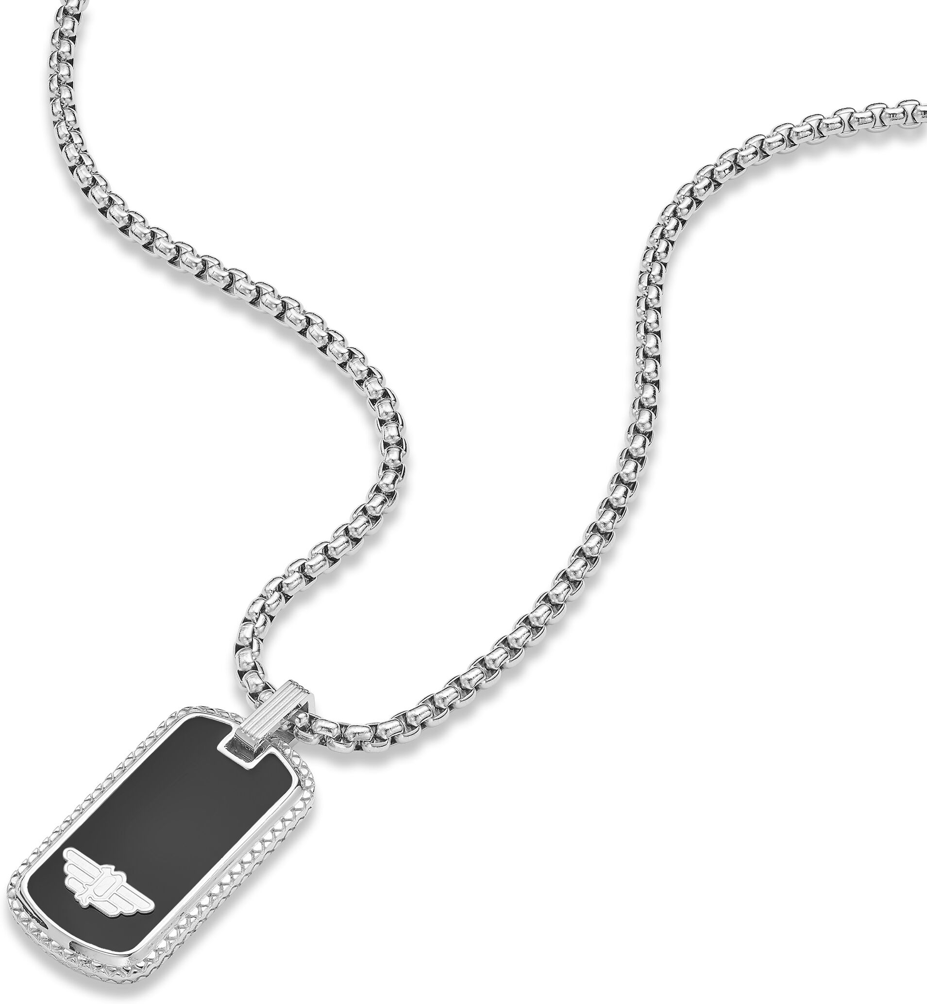 Kette mit Anhänger POLICE "Stamp Dog Tag", schwarz (edelstahlfarben, schwarz), Halsketten, Herren, Edelstahl, L: 55 B: 3,5mm, B:3,5mm