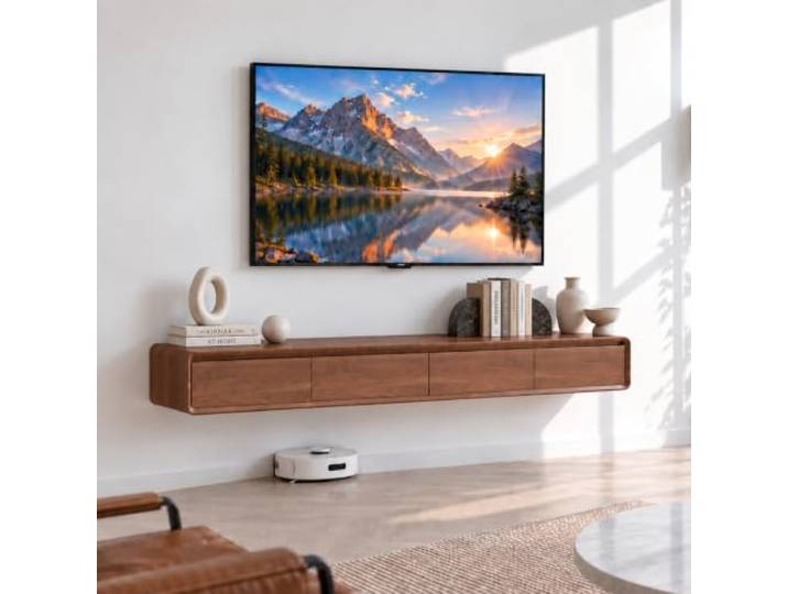 FGNIXLN Massivholz TV Lowboard,160-240CM TV Schrank,Lowboard Hängend, Fernsehschrank Für Das Wohnzimmer, Geeignet Für Das Wohnzimmer Und Schlafzimmer (Nussbaum, 180CM)
