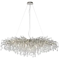 Kronleuchter, silber, elegant, Design, IP20, 400 Glasanhänger