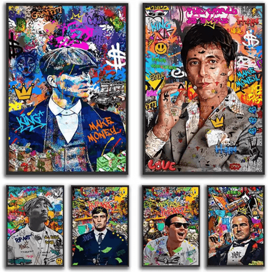 Inspire Picks 80s Gangster Graffiti Wall Art Retro Urban Street Canvas Poster green 50x70cm Unframed