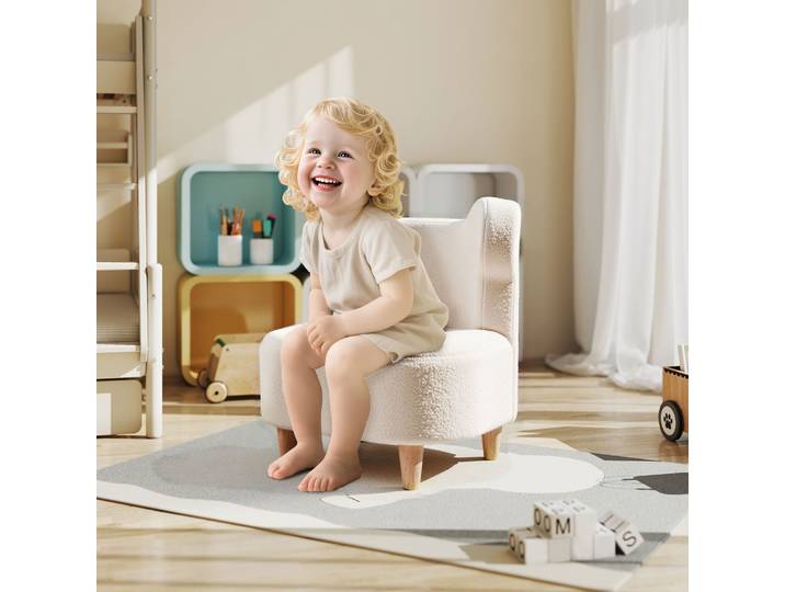 AIYAPLAY Fauteuil Enfant Ours Tissu Polaire 47x43x53cm Beige