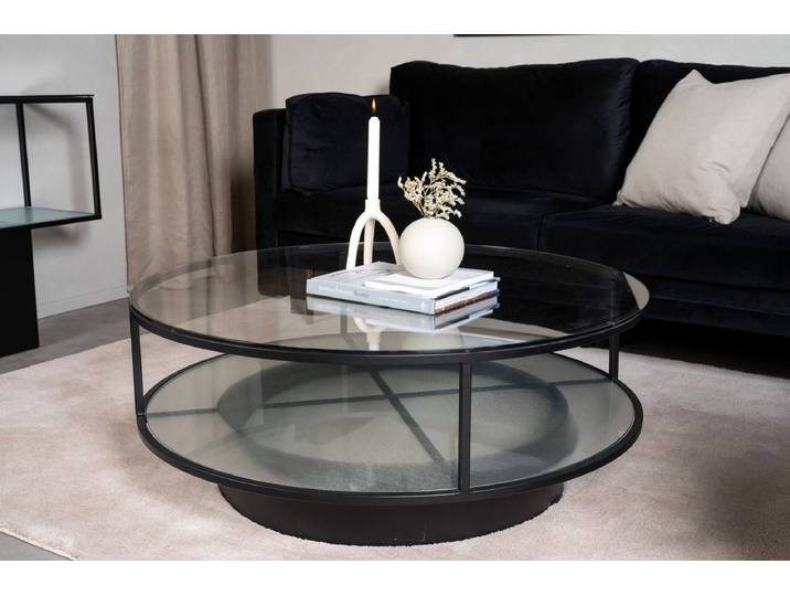 Couchtisch Janos - mit zwei runden Glasplatten - Schwarz - Luxusbetten24
