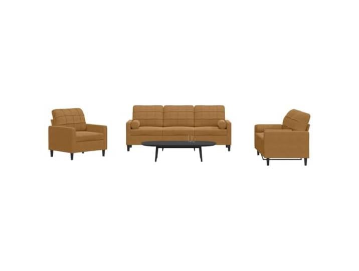 KTHLBRH 3-teiliges Sofa-Set aus braunem Samt mit Kissen Gestell aus Metall, Füllung aus Schaumstoff, 1 Sofa, 1 2-Sitzer-Sofa, 1 3-Sitzer-Sofa