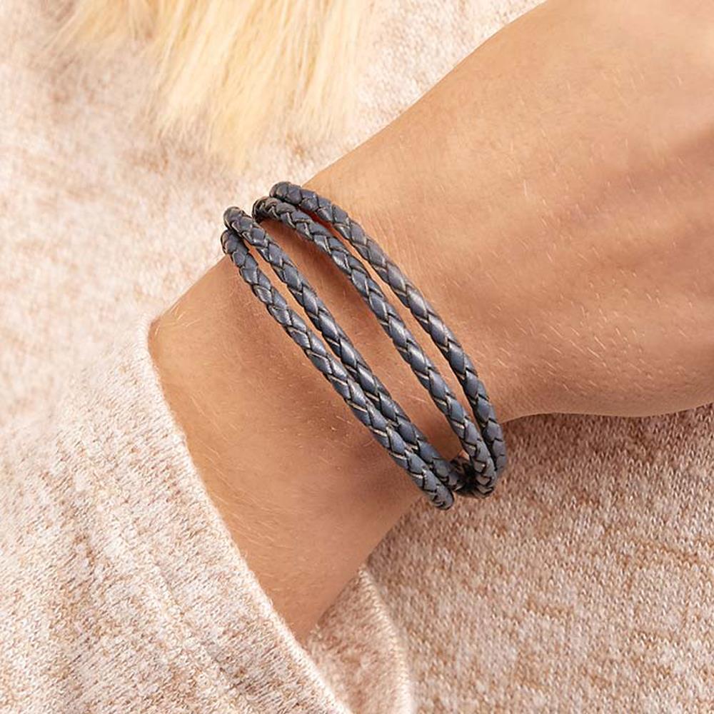 Unique Blaues Lederarmband Edelstahlverschluss Gravur blau