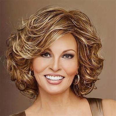 Synthetische Perücken Lockig Gerader Pony Perücke Blond Kurz Blond Synthetische Haare Damen Weich Natürlich Verstellbar Blond