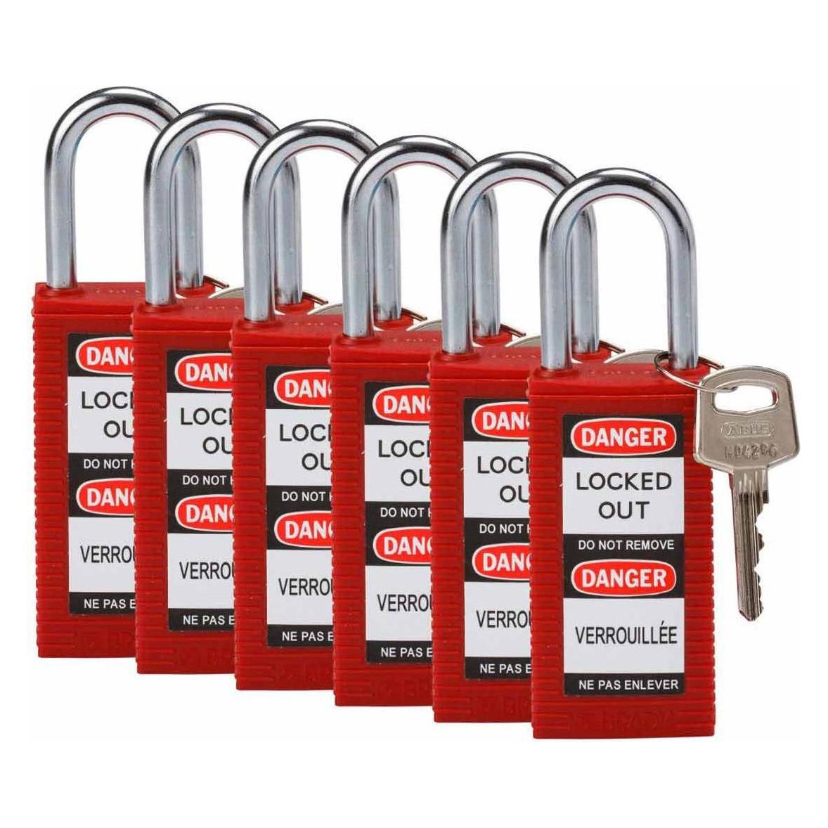 Brady Standard Sicherheitsschloss mit Stahlbügel, Rot, 38mm Bügelhöhe, langes Gehäuse, 6,5mm Bügel (834464)