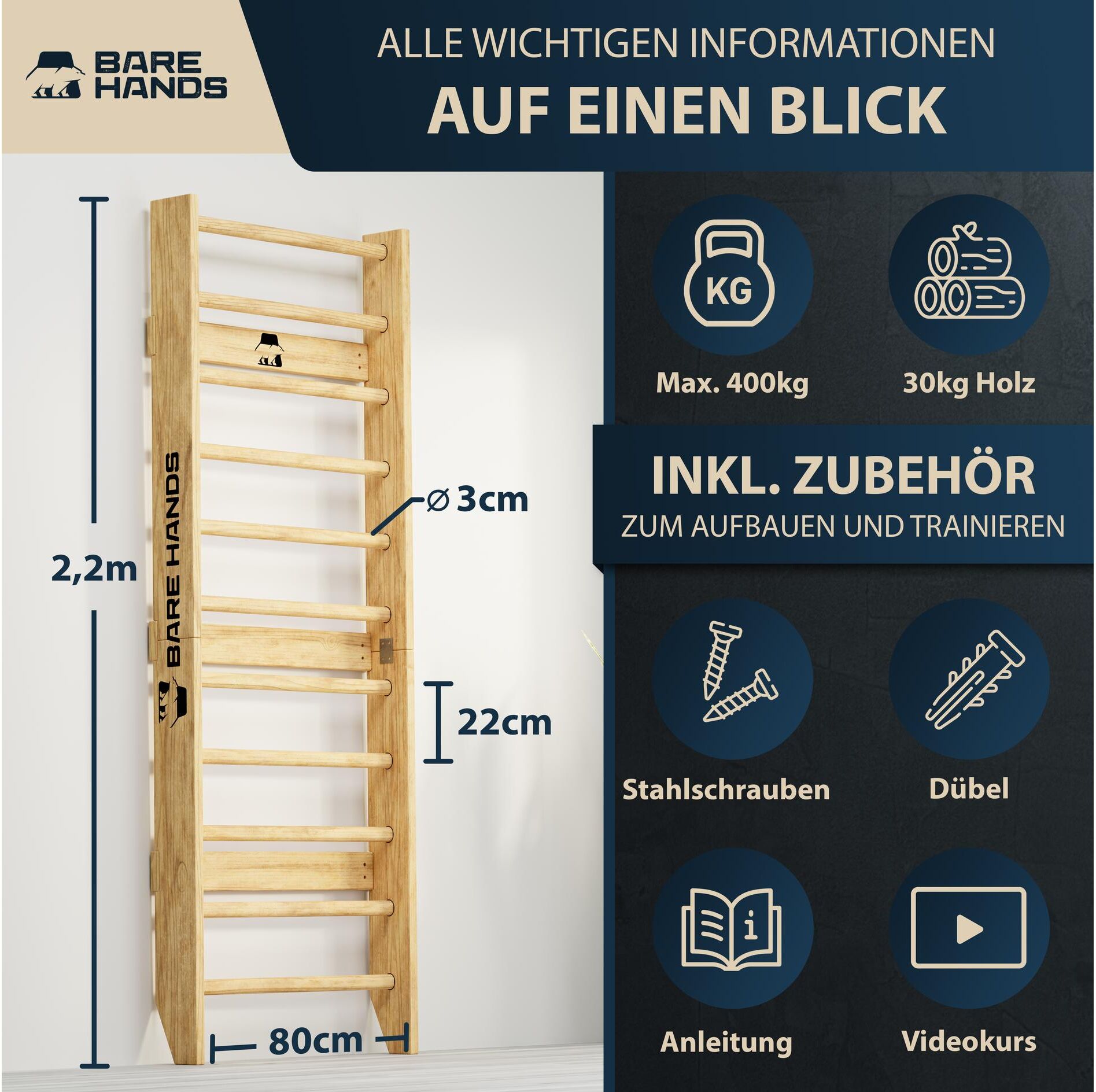 Klettergerüst "Bare Hands Bare Hands Sprossenwand 400 kg", braun, Klettergerüste, Kinder, B/H:, Holz, Stahl, Klettergerüst braun B/H: