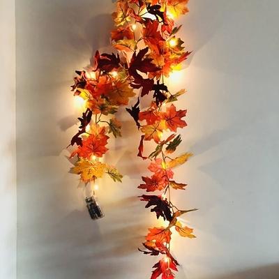 1,7M 20 LEDs Herbst Ahornblatt Rattan LED Lichterkette Erntedankfest Herbstfest Dekorationslichter (Batterie nicht enthalten) für Halloween Feier Garten 2/5 Stück
