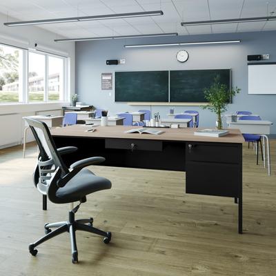 Lancaster Home Commercial Right Side Single Pedestal Desk with 3 Locking Drawers
